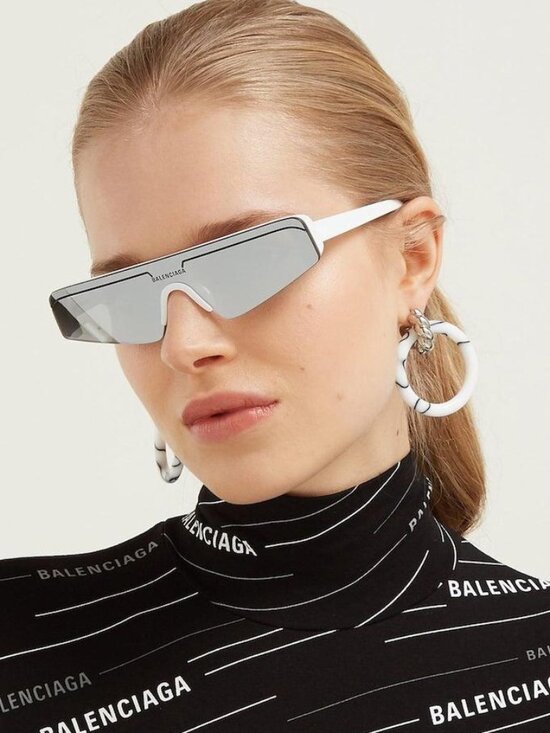 Balenciaga BB0003S 005 Shield Sunglasses - Black / Silver Mirror main image 10